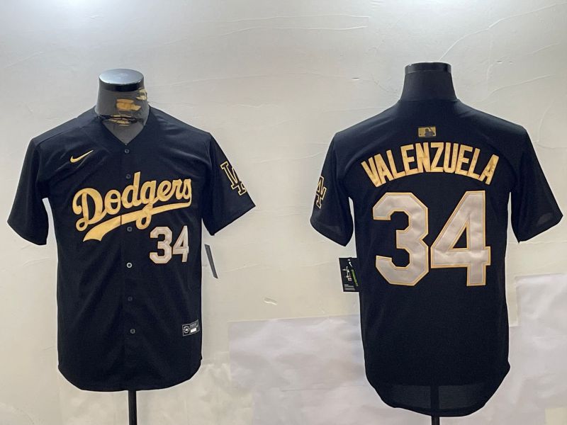 Men Los Angeles Dodgers #34 Valenzuela Black Gold Game 2024 Nike MLB Jersey style 1203